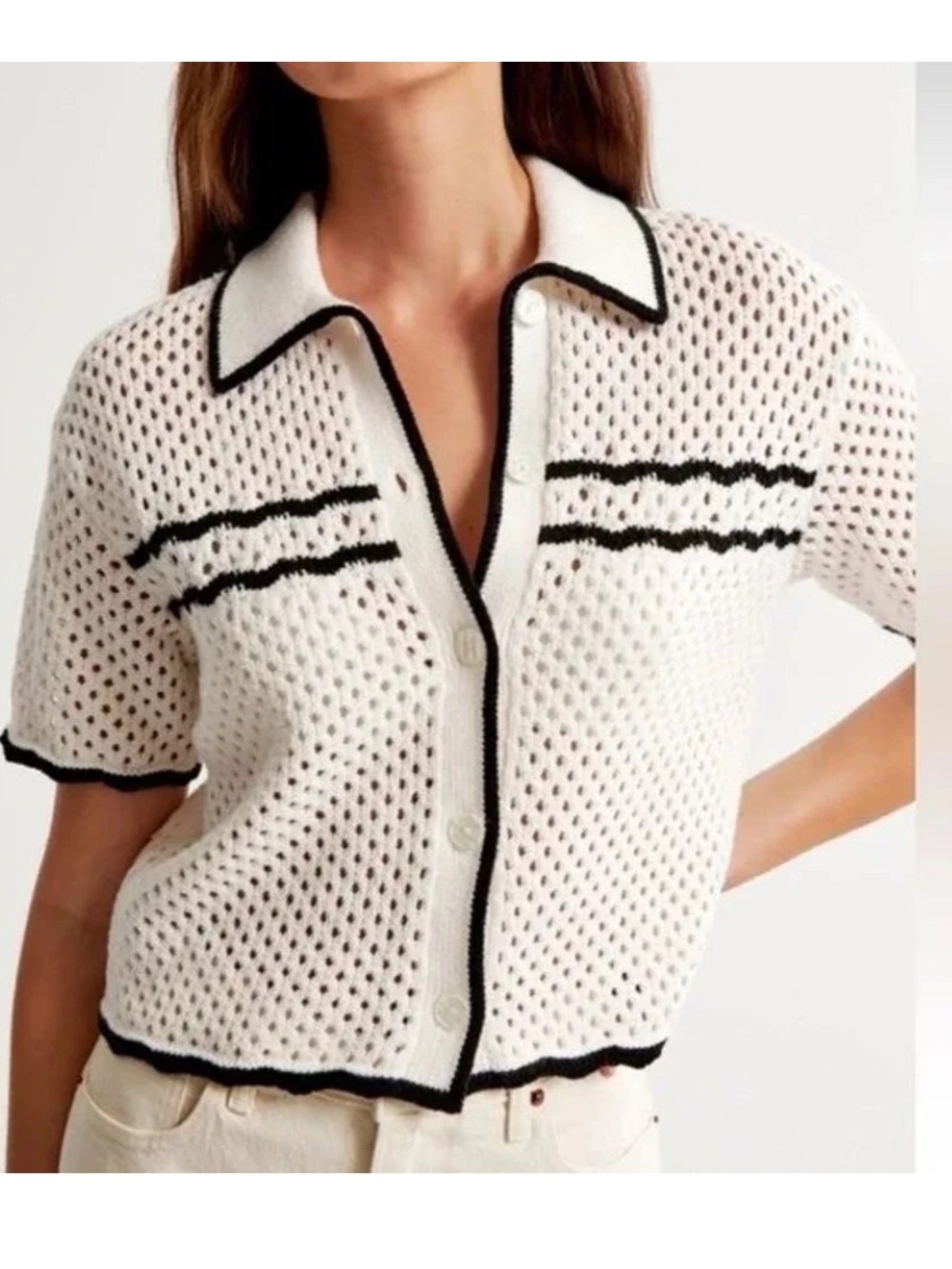 Abercrombie & Fitch Crochet Button Down Polo Shirt S